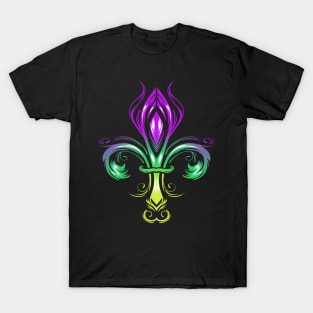 Fleur De Lis With Color Gradient In Golden, Green And Purple T-Shirt